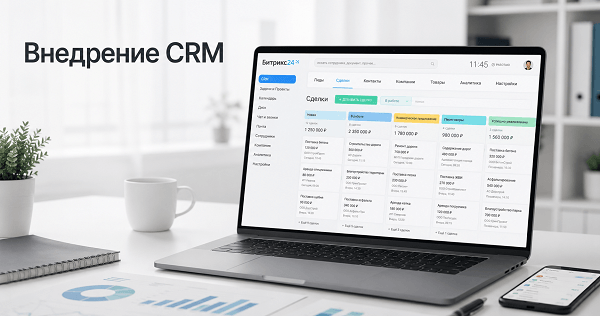 CRM Битрикс24 Внедрение CRM под процессы компании: заявки, клиенты, сделки и работа отдела продаж в одном пространстве.