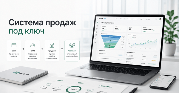Система продаж под ключ Комплексное решение: сайт + CRM + логика работы с клиентами. Для бизнеса, которому важен управляемый результат.
